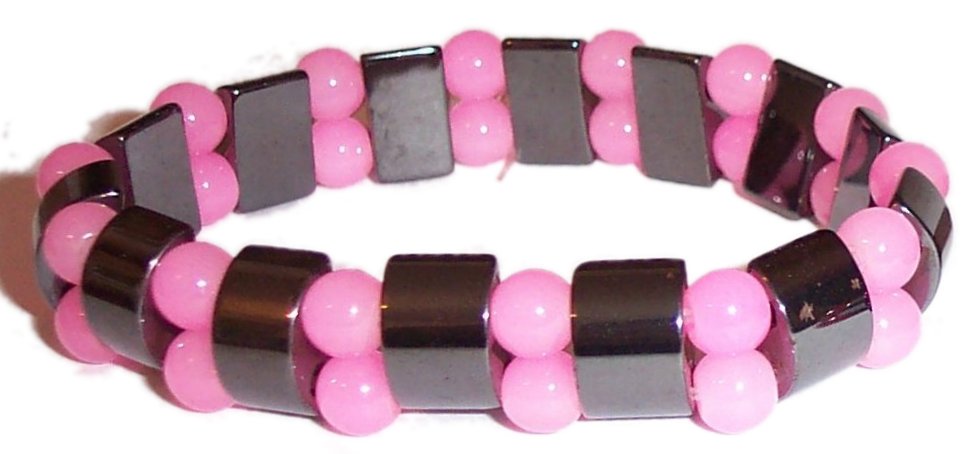 MAGNETIC HAEMATITE and PINK CATS EYE BRACELET mg13p